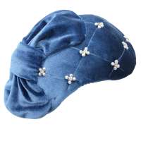 Stahlblauer Samt Half Hat / Fascinator mit Perlen & Schleife - Kopie